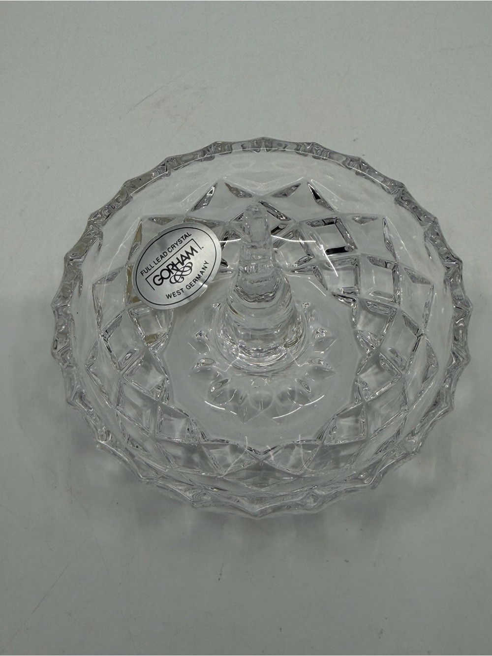 Gorham Clear Cut Crystal Ring Dish with Center Peg